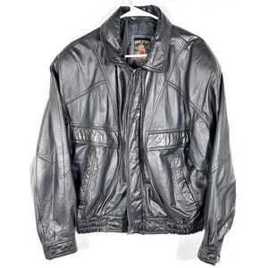 Phase3 Black Leather Jacket Size M Men Regular Fit Biker Moto Bomber